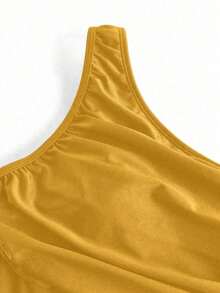 Traje de baño de una pieza para mujer para playa piscina vacaciones semana santa brunch y salidas a la playa, diseño de hombro único con drapeado y tul transparente que resalta la silueta color marrón sólido tela elástica de secado rápido apto para verano y temporadas cálidas - Amarillo - Ver 6