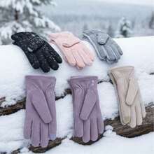 Women's Thermal Gloves With Fur Lining, Windproof, Warm, Waterproof, For Women, Cold Weather Gloves - 155 acinzentado c/ coração - Ver 3