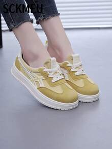 SCKMEU 2026 Women's Spring New Casual Sports Shoes, Color Block Patchwork Classic Versatile Lightweight Comfortable Non-Tiring, Suitable For Daily Wear And Commuting - Yellow - View 7