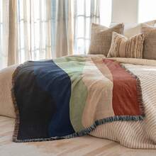 Multifunctional Tassel Woven Blanket - Colorful Striped Pattern, Can Also Be Used As Sofa Cover, Chair Cover, Home Decor, Furniture Cover, Tablecloth, Shawl, Outdoor Picnic, Camping, Beach Towel - Multicolor - View 4