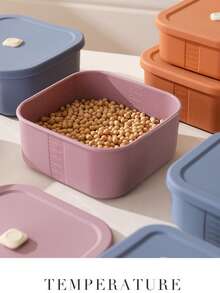 Caja de almuerzo cuadrada de silicona, recipiente de almacenamiento de alimentos con válvula de aire, caja bento para microondas para frutas y verduras - Multicolor - Ver 8