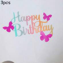 Set de 3 decoraciones de mariposas con brillo dorado para pastel, adecuado para decoración de fiesta de cumpleaños de niña - Multicolor - Ver 10