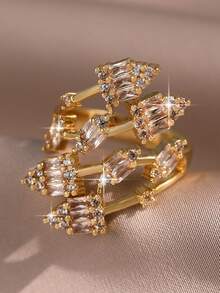 jealous young 1 chiếc nhẫn mạ vàng sang trọng hình cành lá đan xen, đính đá Cubic Zirconia, thích hợp để đeo hàng ngày, mặc thường ngày, hẹn hò, dự tiệc và làm quà tặng. - Vàng - Xem 6