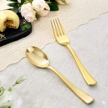 100pcs Gold Cutlery Set - Includes 50 Gold Forks And 50 Gold Spoons - Dinner Utensil Set, Suitable For Weddings, Parties, Birthday Celebrations, Beach BBQs, Picnics, Camping, Restaurants, Easter, Halloween - Gold - View 6
