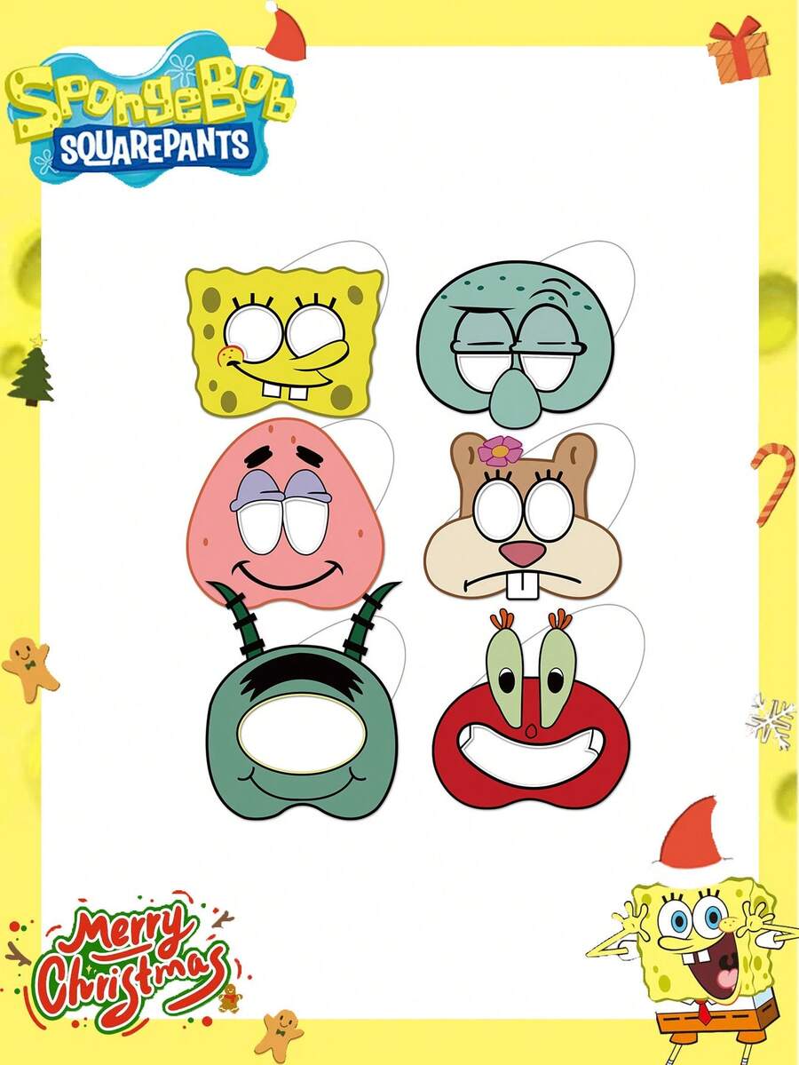 SpongeBob SquarePants 1/12pcs Random SquarePants Party Hats, Glasses, Party Decorations, Best For Birthday Party Photo Props, Holiday Party Decor, Home Decor, Graduation Gift, Gift For Girlfriend, Christmas Decorations - Multicolor - View 1