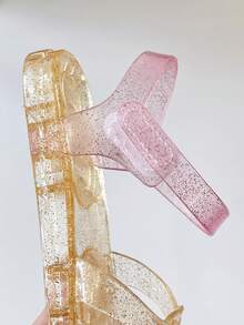 Kids Jelly Soft Bottom Closed Toe Sandals, Summer Girls Plastic Shoes, Toddler Crystal Shiny Colorblock Princess Shoes, Minimalist Academy Style Beach Shoes - Gold - View 7