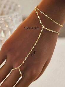 2pcs/Set Fashionable Copper Material Gold Tone Layered Finger Chain, Suitable For Women's Daily And Nightclub Party Wear, Handmade Chain Length Customized - Gold - View 2