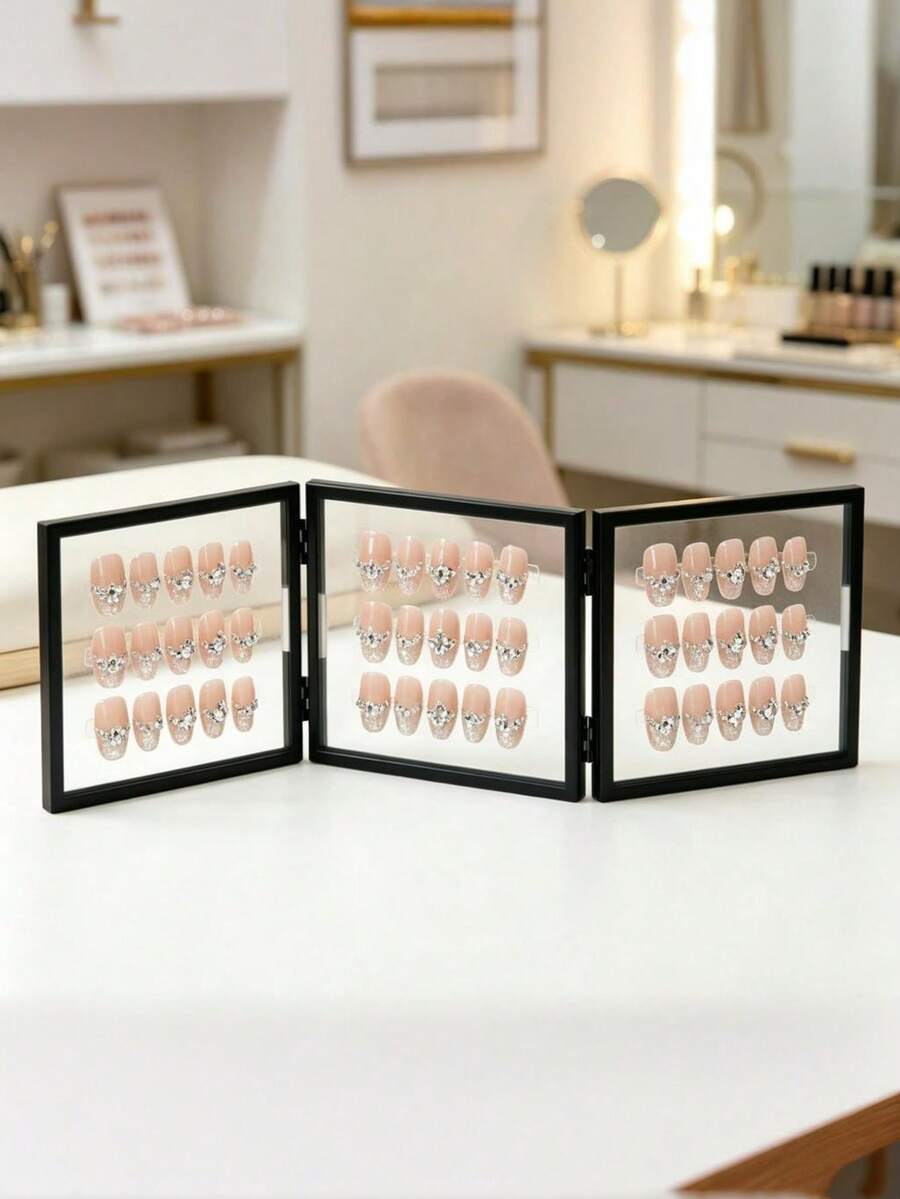 Carta de colores de esmalte de uñas plegable transparente de doble cara, adecuada para la exhibición de pegatinas de uñas - Multicolor - Ver 1