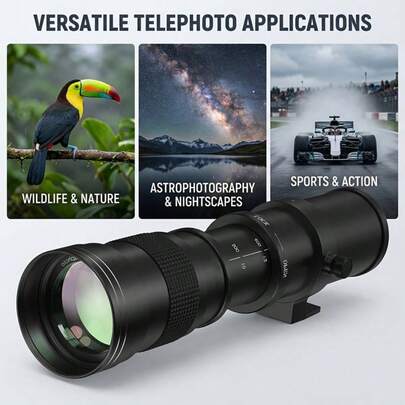 Ống kính zoom 420-800mm F8.3-16 (ngàm M42) + ngàm T, tương thích với các ống kính RF -M, F Z, E, thích hợp cho chụp ảnh ngoài trời, chụp ảnh mặt trăng.