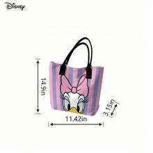 Miniso Bolso de mano y de hombro para laptop con estampado a rayas rosa y morado de Daisy Duck de Disney, bolso de hombro para uso diario - Rosa - Ver 6