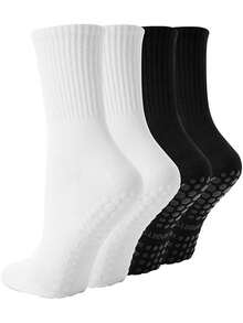 2 Pairs Anti-Slip Pilates Socks For Women, Black & White Yoga Socks With Grip, Gym, Fall - Black and White - View 6