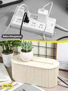1 pieza Caja organizadora de cables de escritorio, organizador de regleta de enchufes de gran capacidad, caja de almacenamiento para ocultar cables desordenados, 2 opciones de color - Multicolor - Ver 2