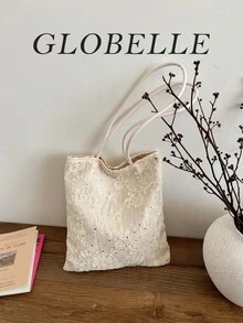 Borsa a tracolla GLOBELLE in pizzo, borsa a spalla con ricamo floreale estetico, borsa hobo in tela leggera, beige, perfetta per uso quotidiano e viaggi - Bianco - Visualizzare 7