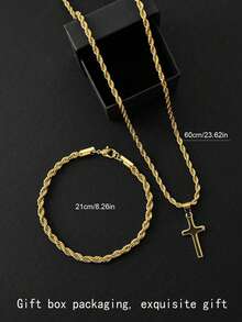 2pcs Vintage Unisex Twisted Stainless Steel Necklace & Bracelet Set, Gift For Father's Day, Christmas, New Year, Valentine's Day - Twist Necklace and Bracelet Set - View 16