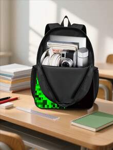 Fashionable Contrast Color Design Backpack, Polyester Fiber Travel Backpack & Laptop Bag, Unisex Large Capacity Back-To-School Anti-Fatigue Ergonomic Backpack, Essential For Back-To-School Season, Birthday Gift - Black - View 7
