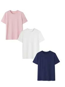 Set Of 3 Minimalist And Casual Summer Short-Sleeved Crew Neck T-Shirts, Versatile And Fashionable Tops For Women - 彩色 - 查看 2