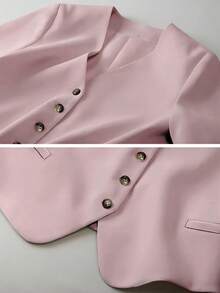 Women's Casual Lightweight Single-Breasted Short Fitted Jacket With Lining, Spring/Summer - Dusty Pink - View 4