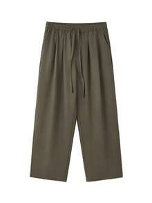 Pantalones básicos rectos para hombre, diseño neutro liso con cintura elástica ajustable, pantalón cómodo versátil apto para todo el año y uso diario casual - Verde - Ver 4
