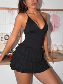 1pc Black Backless Summer Dress For Women, Sleepwear, Dress, Nightgown, Women's Dress, Summer Dress, Women's Clothing, Babydoll Dress, Sexy Dress, Women's Casual Dress, Y2K PJs Pajama - Black - View 6
