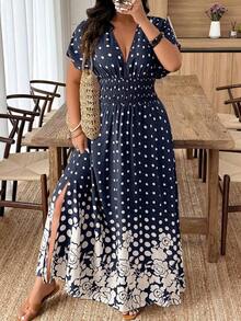 Weeklong Vestido de mujer talla grande con cuello en V profundo y estampado aleatorio - Multicolor 5 - Ver 10