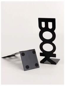 2Pcs/Set Creative Letter Pattern Iron Bookend, Minimalist Aesthetic Metal Desktop Organizer, Premium Solid Iron Material, Anti-Slip Stable Bottom Design, Hollow Out Letter Art Shape, Modern Nordic Simple Style, Sleek Monochrome Texture, Anti-Tilt Heavy Duty Structure, Rustproof Wear Resistant Details - Multicolor - View 3