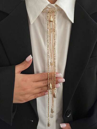 1pc Elegant Geometric Rectangle CCB Beaded Pendant With Teardrop Tassel Brooch, Suitable For Weddings, Parties, Vacations, Casual Daily Wear, And Street Style, Perfect Gift For Couples, Also Great For Holidays Or Birthdays