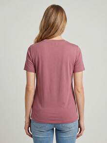 Pregnant Women's Solid Color Round Neck Short Sleeve Casual Versatile T-Shirt Summer - Rusty Rose - View 3