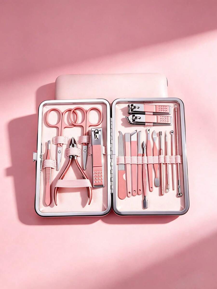 Cute & Sweet Nail Art Tool Set, Includes Nail Clipper, Ear Spoon, Scissors, Nail File, Specially Designed For Nail Artists - Pink - View 1