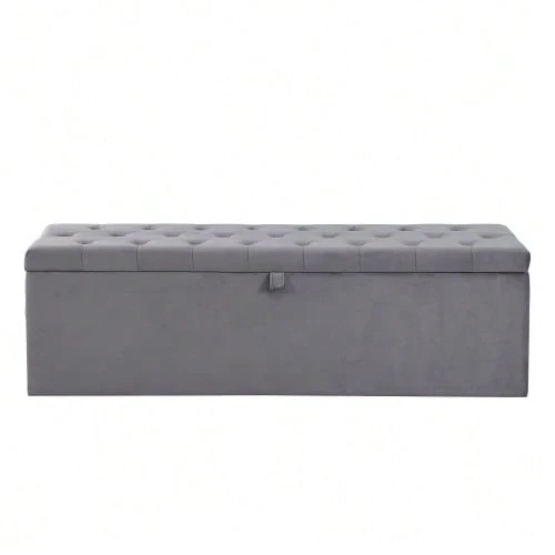 Velvet Upholstered Bench, Padded Seat, Bed Stool, Bench With Storage, Grey 138 X 41 X 42 Cm - Dark Grey - View 1