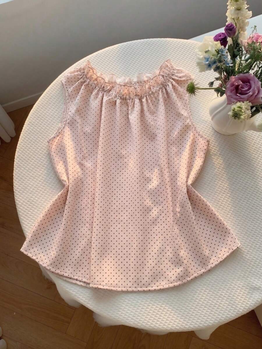 PARARAL 女士优雅波点印花无袖休闲上衣，女士夏季服装，女士沙滩装，女士外套，女士度假装，波点衬衫