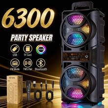 Cinolink Portable Bluetooth Speaker, Dual Subwoofers For Stereo Sound, Outdoor Party Speaker, Supports FM Radio, LED Multi-Color Lights, With Microphone, Supports TF/FM Radio/USB/AUX, Suitable For Home, Party, Travel, Christmas Party - 黑色 - 查看 1