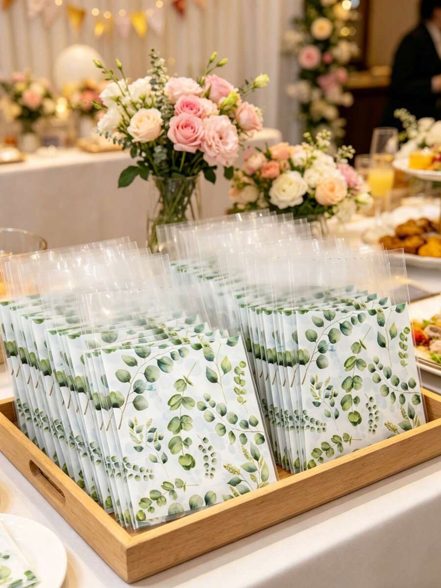 50/100pcs Green Leaf Pattern Self-Sealing Candy Gift Bags, Cookie Cellophane Bags, Wedding Favor Bags, Birthday Party/Baby Shower/Holiday Party Decorations, Multipurpose Gift Packaging Supplies, Birthday Wedding Decor, Bridal Shower Favor Bags