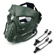 1pc Outdoor Full Face Mask, Military Camouflage Alien Face Cover, Equipped With 2 Adjustable Straps For Standalone Wear Or Helmet Attachment, Comes With Tool Pouch For Easy Assembly - 綠色 - 查看 2