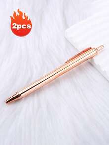 2pcs, Press Ballpoint Pen Electroplated Rose Gold Press Ballpoint Pen, Gold/Silver/Rose Gold Color Metal Press Ballpoint Pen, Smooth Writing, 1mm Medium Nib, Suitable For Wedding, Business, Office Supplies, Students, Teachers, Men, Women, As A Back-To-School Gift - Metal Pen Barrel - View 10