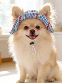 Blue Strawberry Polyester Sun Hat With Ear-Exposed Design, Sun Protection Function. Pet Dog Hat, Essential Item For Pet Owners. Suitable For Small Pets To Wear Outdoors All Year Round. - Multicolor - View 2