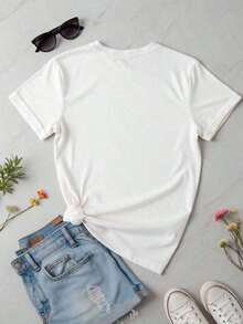 Camiseta oversize de manga corta y cuello redondo holgado, con un estampado del paisaje urbano de Los Ángeles. Estilo primaveral/veraniego, moda urbana informal y moderna. Versátil para el uso diario. Las tallas son grandes. Camiseta - Multicolor - Ver 2