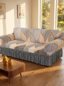 Fresh Color-Matched Leaf-Patterned Printed Sofa Cover, Elastic Full-Wrap Sofa Cover, Suitable For All Seasons - Orange - View 7