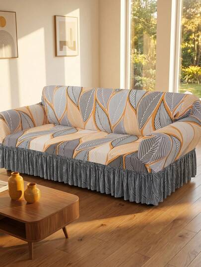 Fresh Color-Matched Leaf-Patterned Printed Sofa Cover, Elastic Full-Wrap Sofa Cover, Suitable For All Seasons