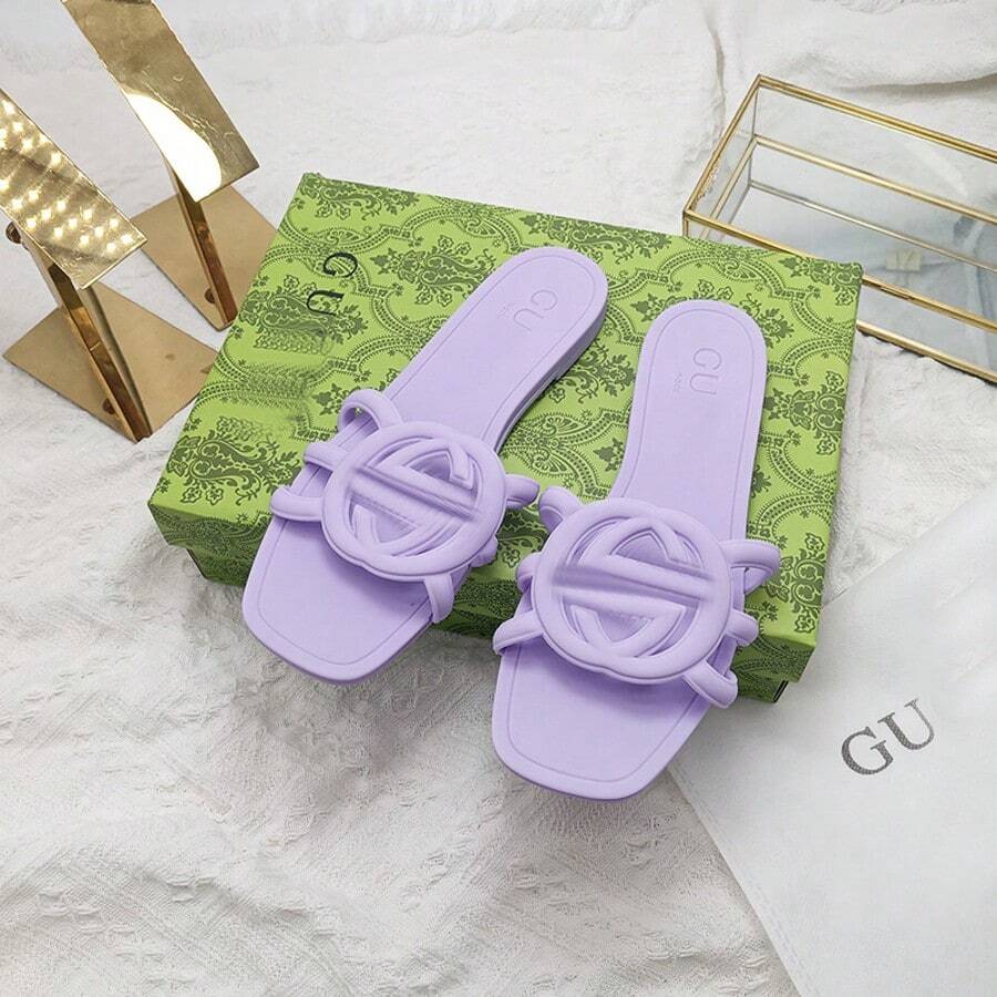Women's Flat Sandals, Elegant Square-Toe Flip-Flops, Summer Non-Slip Soft-Soled Sandals, Beach Wear, Everyday Casual Slippers. - 淡紫色 - 查看 1