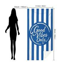 1条蓝白条纹“Good Vibes Only”印花超柔软纤维沙滩巾，多种尺寸可选，轻便沙滩毯，适合游泳、露营、运动、海滩或健身房使用，沙滩配件 | 时尚沙滩巾 | 耐用沙滩垫 - 藍白條紋Good Vibes Only - 查看 14