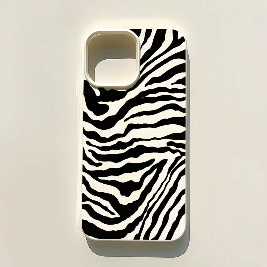 1pc White Classic Zebra Pattern Personalized TPU Shockproof Phone Case, Compatible With Apple 16, 15, 14, 13, 12, 11 Pro Max, And Series - Multicolor - View 1