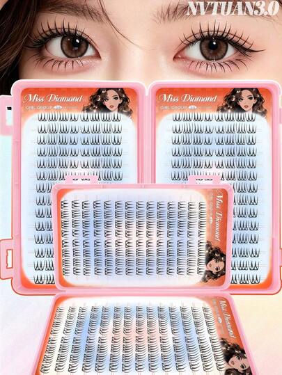 Miss Diamond 224 piezas de pestañas postizas en racimos sin pegamento de estilo Idol 3.0, pestañas postizas autoadhesivas tipo manga con efecto wispy