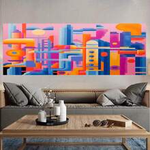 1 pieza Ciudad Geométrica en Rosa, , Naranja y Morado - Adecuada para Principiantes Kit de Pintura por Números DIY - 16x20 Pulgadas - Sin Marco - Juego Artesanal Manualidades Artísticas - Dibujar con Líneas Digitales - Óleo Acrílico Numérico Digitizado - Para Decoración del Hogar o Regalo - Marco No - Enmarcado - Ver 4