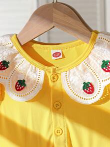 Baby Girls' Fashion Casual Cute Strawberry Ruffle Collar + Strawberry Bow Decor Dress - Yellow - View 3