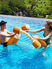 4/2 chiếc bè bơm hơi kiểu gỗ, thiết kế mới 2026, bền, phù hợp trang trí tiệc bể bơi, thể thao dưới nước bãi biển, đạo cụ trò chơi tiệc, có thể dùng cho trò chơi nhóm, tiệc mùa hè và các hoạt động dưới nước - Một kích cỡ phù hợp cho tất cả - Xem 5
