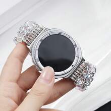 珍珠手链表带，适用于三星 Galaxy Watch7 Ultra 47mm 透明女士表带；水晶珍珠手链，适用于三星 Galaxy Watch8 经典金属粉色/黑色弹力表带 - 彩色 - 查看 2