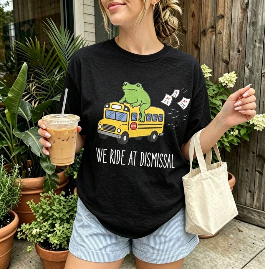 Camiseta divertida para el último día de clases para profesores, camiseta Comfort Frog Teacher, camiseta de fin de año para profesores - Negro - Ver 1