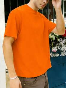 T-shirt de sport décontracté en pur coton pour hommes, printemps/été, Top respirant à manches courtes pour activités de plein air, style surf décontracté de plage, fluide, élégant, doux et respirant - Orange - Voir 7
