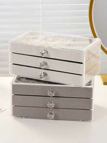 1 pieza Caja de joyería de acrílico transparente de 3 niveles, caja de almacenamiento de joyería de gran capacidad, estuche de exhibición de joyería con estilo de cajón, adecuado para guardar aretes, anillos, pulseras, collares, pulseras - caja de almacenamiento - Ver 3