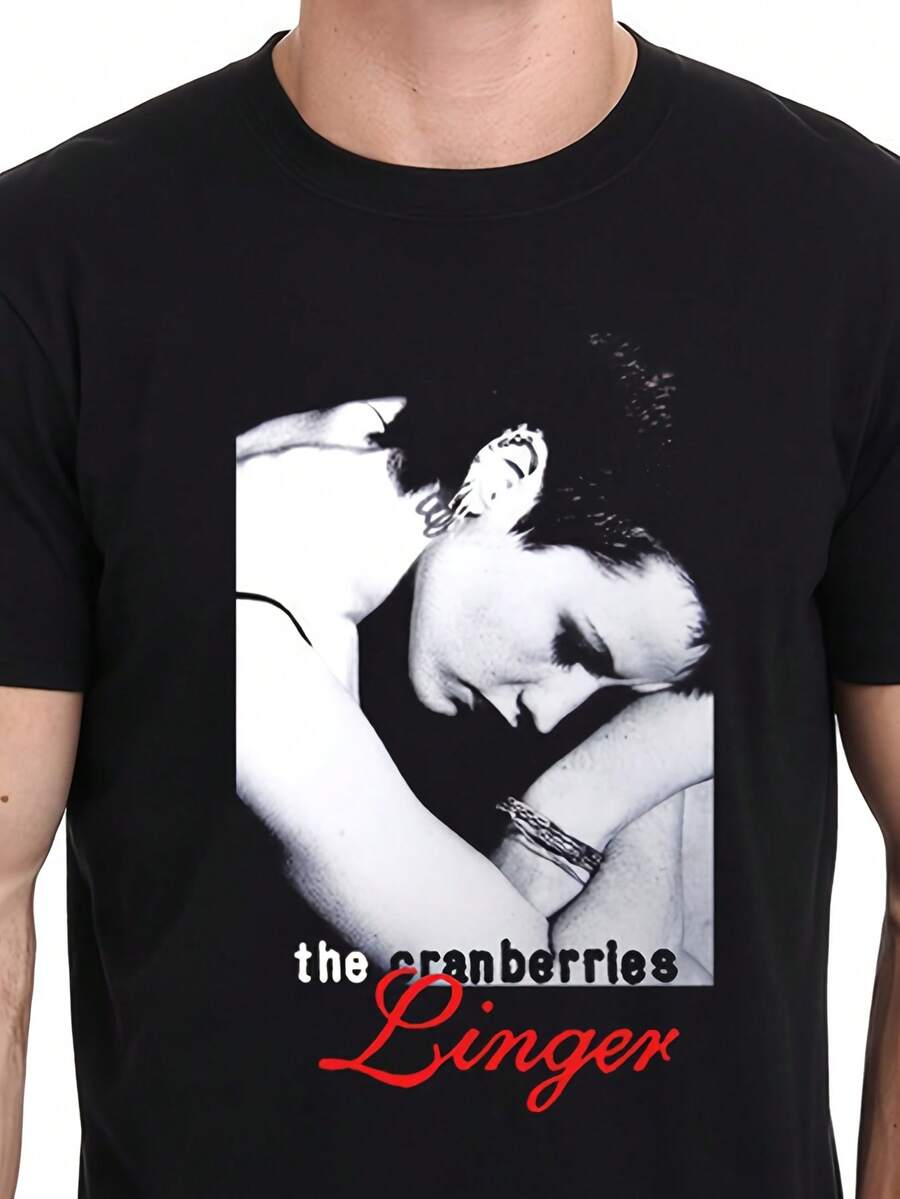 Official Vintage Band T-Shirt Featuring The Cranberries And Dolores O'Riordan, With Graphic Text, Short Sleeves, Casual Crew Neck, Machine Washable, Perfect For Everyday Wear And Concerts. Classic Unisex Graphic T-Shirt, Perfect For Everyday Wear, Casual Cotton T-Shirt, Soft, Lightweight And Comfortable For Everyday Use, Stylish Casual Design, Ideal For Men And Women, Crew Neck T-Shirt, Fitness Top, Going-Out Top, Outdoor Wear, Holiday, Graduation, Fitted, Slogan T-Shirt, Quote T-Shirt, Minimalist Graphic T-Shirt, Funny Graphic T-Shirt, Beach Party, Surfing, Picnic, Gift, Airport Outfit, Spring, Women's Summer Coordinating Sets, Simple Summer Outfits, Summer Coordinating Sets, Ball Gowns, Birthday Dress, Party Outfits, Autumn, Winter, All Seasons, Rave JJFG - Black - View 1